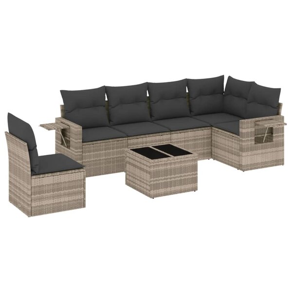 vidaXL Salon de jardin avec coussins 7 Pièces gris clair résine tressée