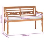 vidaXL Banc Batavia avec coussins 120 cm Teck