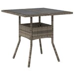 vidaXL Table de jardin dessus en verre gris 80x80x75 cm résine tressée