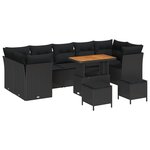Ensemble de canapés de jardin 10 pièces avec coussins noir poly rotin acacia