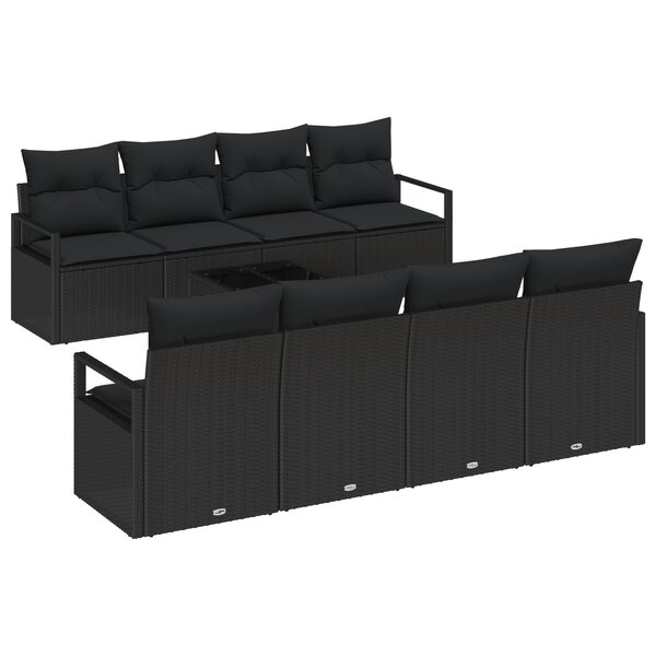 Ensemble de canapé de jardin de 9 pièces avec coussins noir poly rotin