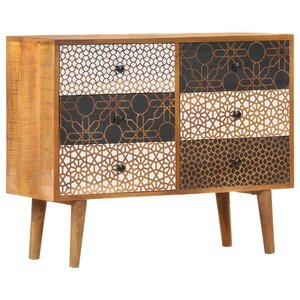 vidaXL Buffet avec motif imprimé 90x30x70 cm Bois de manguier massif