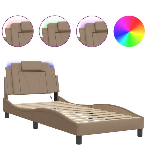 vidaXL Cadre de lit avec lumières LED cappuccino 90x190 cm similicuir