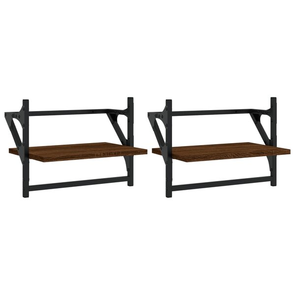 vidaXL Étagères murales avec barres 2 Pièces chêne marron 40x25x30 cm