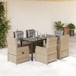 vidaXL Ensemble à manger de jardin et coussins 7 Pièces beige poly rotin