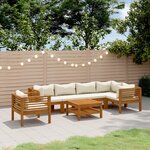 vidaXL Salon de jardin 7 Pièces avec coussin crème Bois d'acacia solide