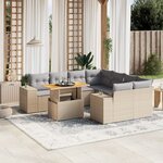 vidaXL Salon de jardin avec coussins 9 Pièces beige résine tressée