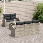 Ensemble de Canapé de Jardin 6 Pièces avec Coussins Gris Clair Poly Rotin