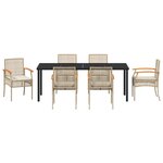 vidaXL Ensemble de salle à manger de jardin 7 pièces avec coussins Beige Poly Rattan