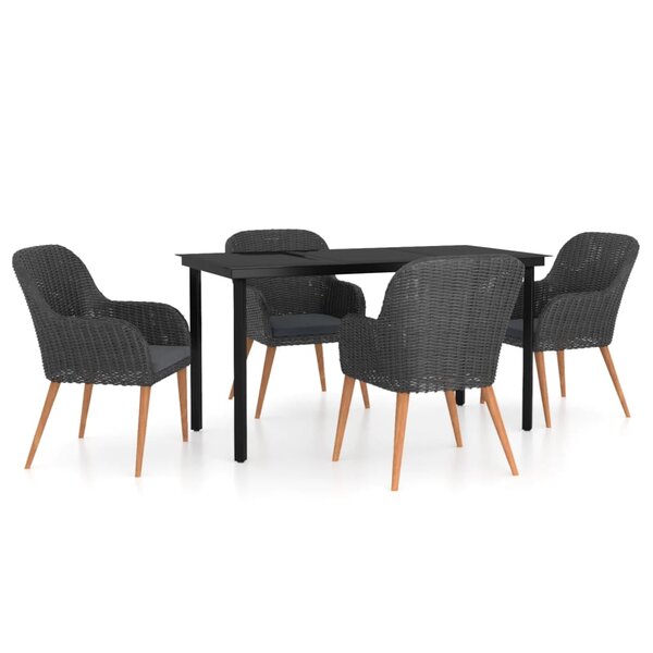 vidaXL Ensemble à manger de jardin avec coussins 5 Pièces Noir