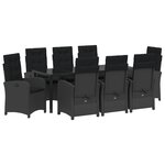 vidaXL Ensemble de salle à manger de jardin 9 pièces avec coussins en rattan noir