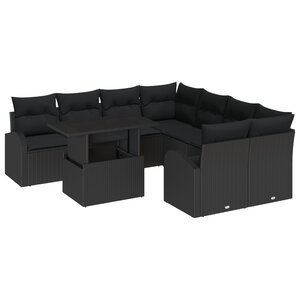 vidaXL Ensemble de Canapés de Jardin 9 Pièces avec Coussins Noir Rattan Poly