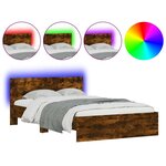 vidaXL Cadre de lit avec tête de lit et LED chêne fumé 120x200 cm
