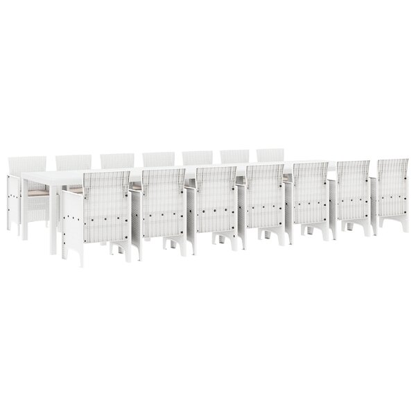 Ensemble de salle à manger de jardin 15 pièces avec coussins en poly rotin blanc