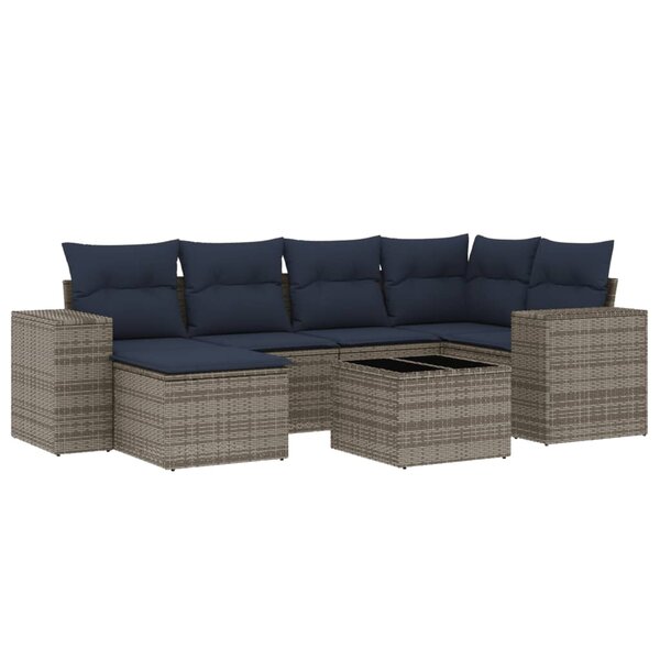 vidaXL Salon de jardin 7 Pièces avec coussins gris résine tressée