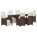 vidaXL Set de jardin 7 pièces avec coussins en poly rattan marron