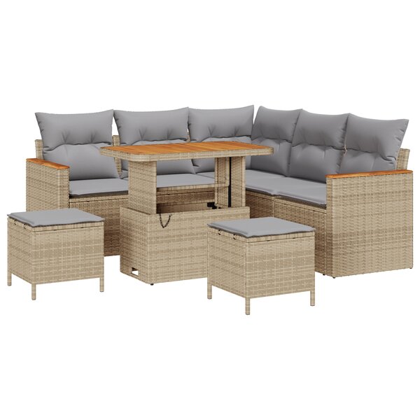 Ensemble de canapé de jardin 8 pièces avec coussins beige poly rattan acacia