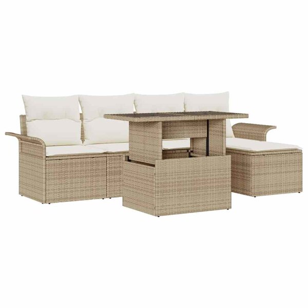vidaXL Ensemble de canapé de jardin avec coussin 6 Pièces Beige polyrotin