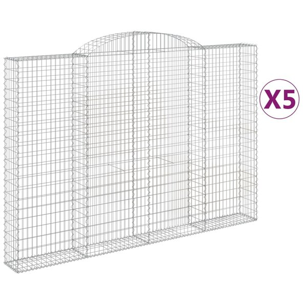 vidaXL Paniers à gabions arqués 5 Pièces 300x30x200/220 cm fer galvanisé