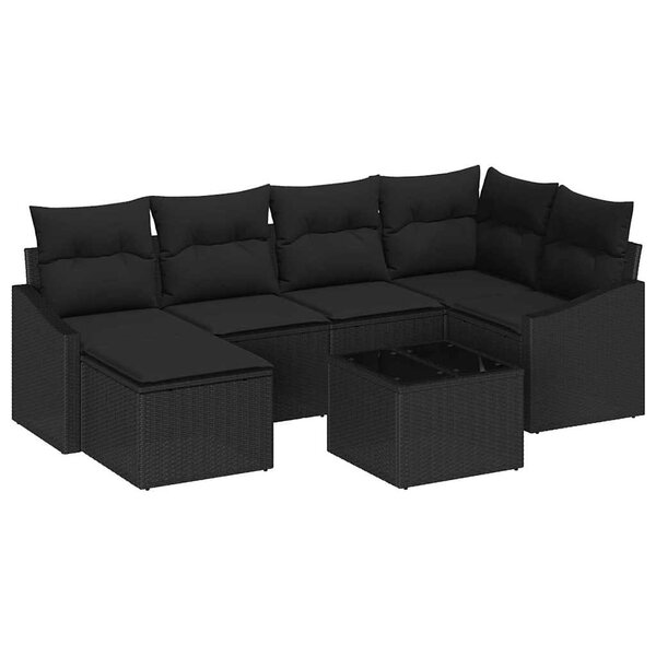 vidaXL Ensemble de canapé de jardin 7 Pièces Noir Poly rotin