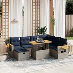 vidaXL Salon de jardin 8 Pièces avec coussins gris résine tressée