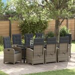 vidaXL Ensemble de Salle à Manger de Jardin 9 Pièces avec Coussins Gris Rattan Poly