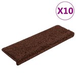 vidaXL Tapis d'escalier 10 pièces 65 x 21 x 4 cm Marron Bord rectangulaire