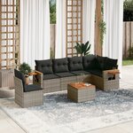 vidaXL Salon de jardin avec coussins 7 Pièces gris résine tressée