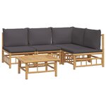Salon de jardin meuble d'extérieur ensemble de mobilier 5 pièces avec coussins gris foncé bambou 02_0016391