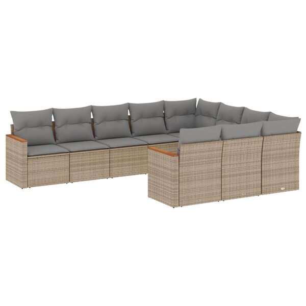 vidaXL Salon de jardin et coussins 10 Pièces mélange beige résine tressée