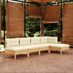 vidaXL Salon de jardin 5 Pièces avec coussins crème bois de pin
