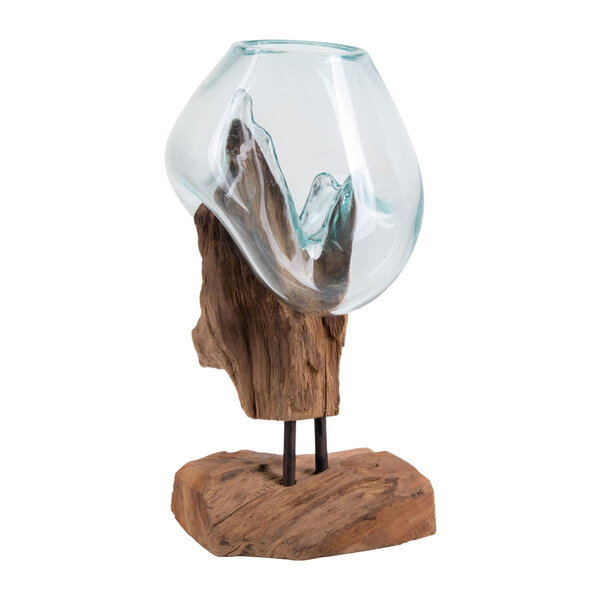 Goutte d'eau en teck et verre 25 cm