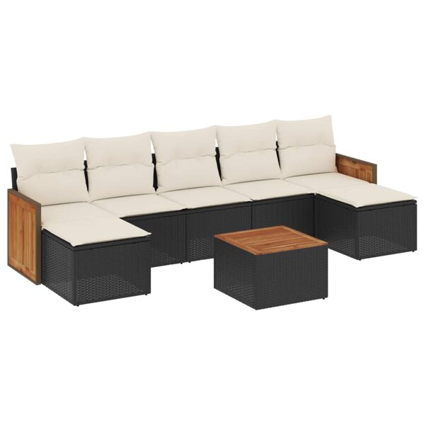 vidaXL Salon de jardin 8 Pièces avec coussins noir résine tressée