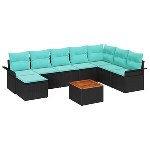 vidaXL Ensemble de canapé de jardin 9 Pièces Noir et turquoise