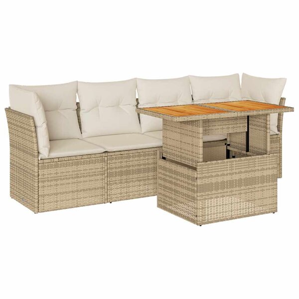 vidaXL Salon de jardin avec coussins 5 Pièces beige résine tressée