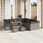 Ensemble de sofa de jardin 14 pièces avec coussins Gris Poly Rattan Acacia