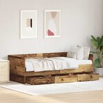 vidaXL Cadre de lit de jour avec tiroirs Bois ancien 90 x 200 cm