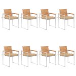 vidaXL Chaises de jardin lot de 8 avec coussins Bois de teck massif