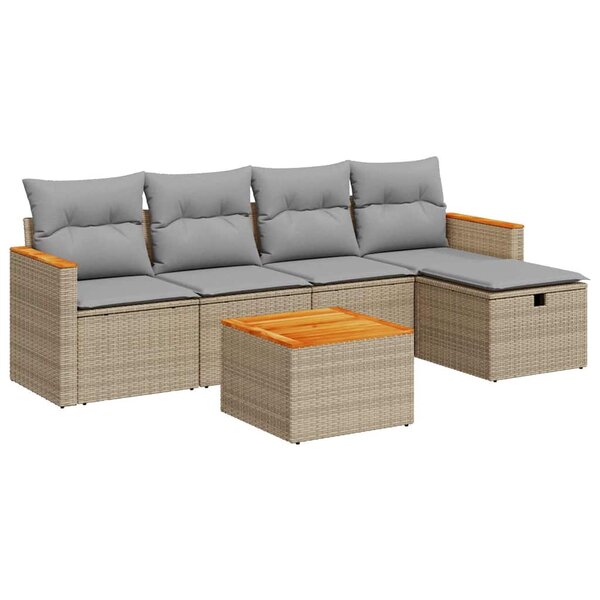 vidaXL Salon de jardin avec coussins 6 Pièces beige résine tressée
