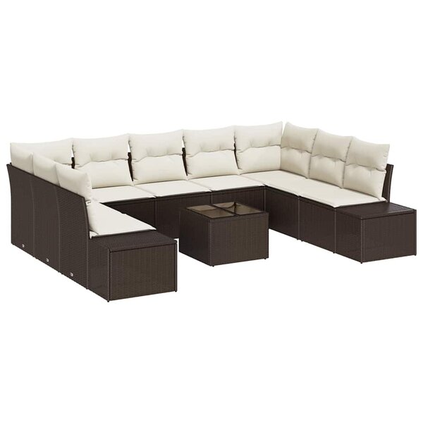 vidaXL Ensemble de canapé de jardin 10 Pièces Marron et crème