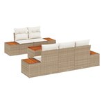 vidaXL Ensemble Canapé de Jardin de 6 Pièces avec Coussins Beige en Rattan Poly