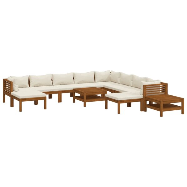 vidaXL Salon de jardin 12 Pièces avec coussin crème Bois d'acacia solide