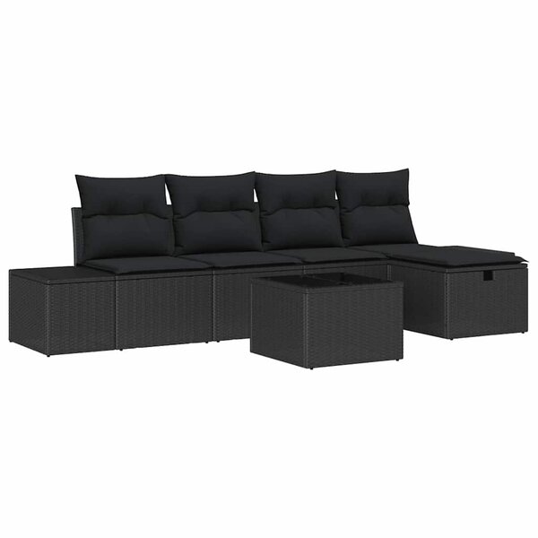 vidaXL Ensemble de canapé de jardin avec coussin 6 Pièces Noir polyrotin