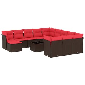 vidaXL Salon de jardin avec coussins 13 Pièces marron résine tressée