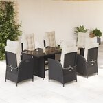 vidaXL Ensemble à manger de jardin coussins 7Pièces Noir Résine tressée
