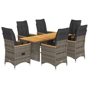 vidaXL Ensemble de bistro de jardin 7 Pièces coussins gris poly rotin