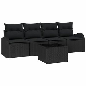 vidaXL Ensemble de canapé de jardin avec stockage 5 Pièces Noir polyrotin