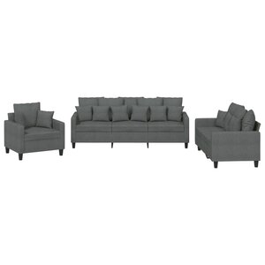 vidaXL Ensemble de canapés 3 Pièces coussins gris foncé tissu