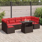 vidaXL Ensemble de canapé de jardin 8 Pièces Marron et rouge polyrotin