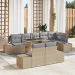 vidaXL Set de Canapé de Jardin 9 Pièces avec Coussins Beige en Poly Rattan